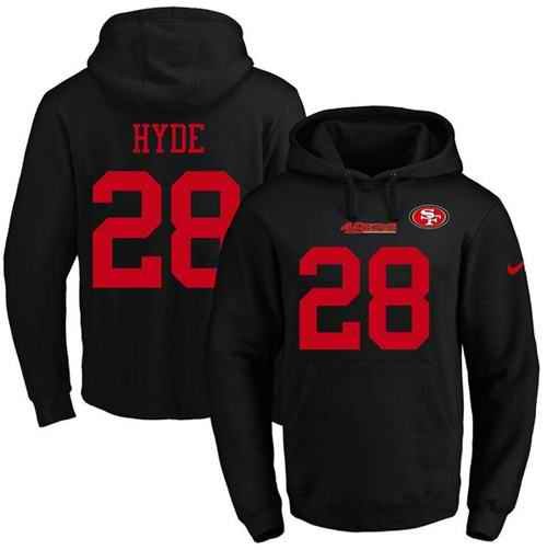 Nike 49ers #28 Carlos Hyde Black Name & Number Pullover NFL Hoodie