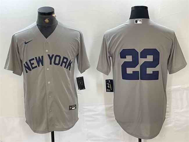 Men's New York Yankees #22 Juan Soto Grey Cool Base Stitched Baseball Jersey