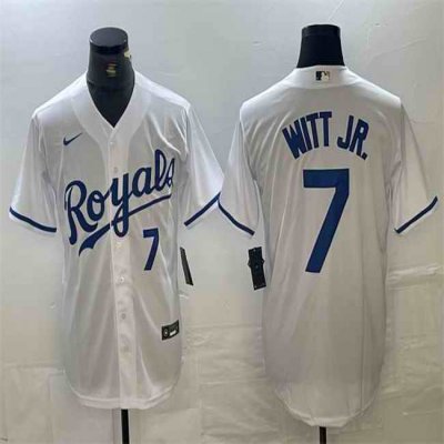 Men's Kansas City Royals #7 Bobby Witt Jr. White With Patch Cool Base Stitched Baseball Jersey