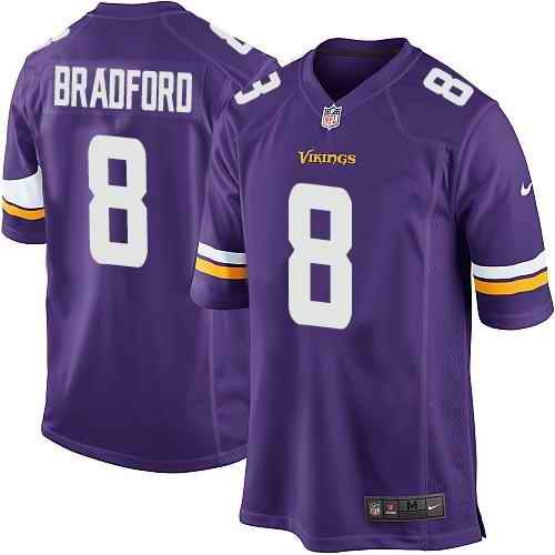 Nike Vikings #8 Sam Bradford Purple Team Color Youth Stitched NFL Elite Jersey