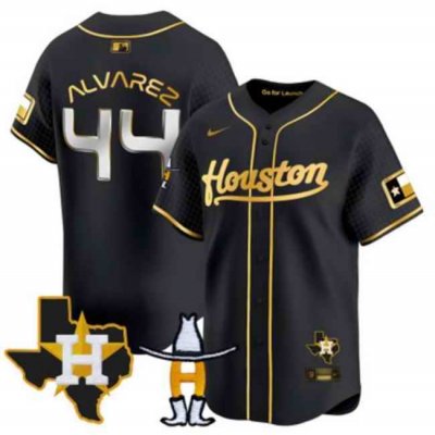 Men's Houston Astros #44 Yordan Alvarez Black/Gold With Patch Cool Base Stitched Baseball Jersey