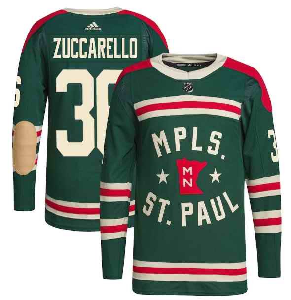 Men's Minnesota Wild #36 Mats Zuccarello 2022 Green Winter Classic Stitched Jersey