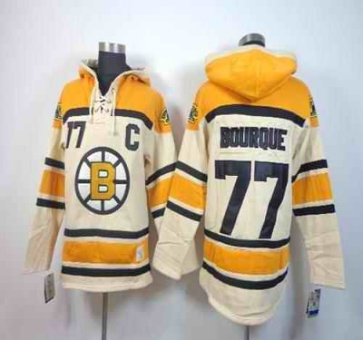 Bruins #77 Ray Bourque Cream Sawyer Hooded Sweatshirt Stitched NHL Jersey