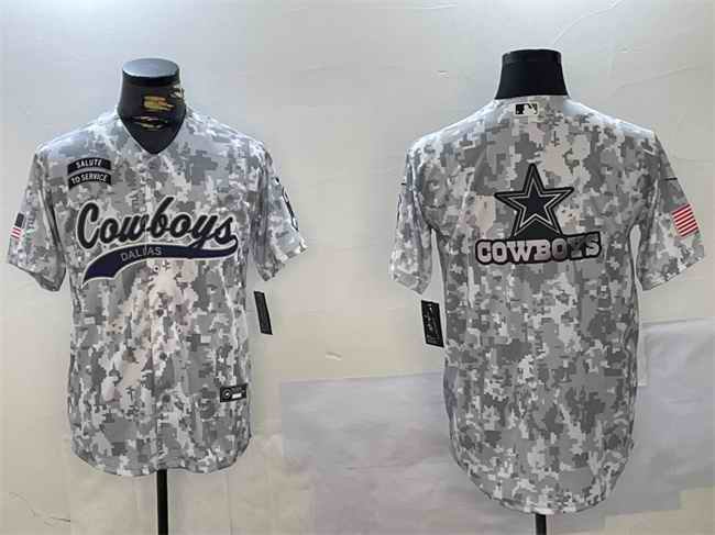 Men's Dallas Cowboys Team Big Logo 2024 Arctic Camo Salute to Service Stitched Baseball Jersey