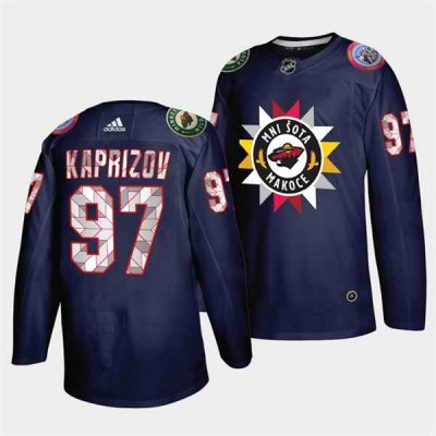 Men's Minnesota Wild #97 Kirill Kaprizov 2021/22 Navy Native American Heritage Day Stitched Jersey