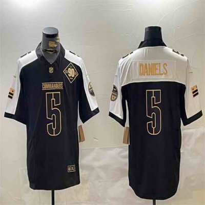 Men's Washington Commanders #5 Jayden Daniels Black Gold 2024 F.U.S.E. 90th Anniversary Vapor Limited Stitched Football Jersey