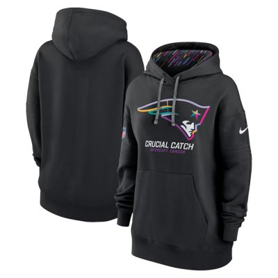 Women's New England Patriots Black 2024 Crucial Catch Club Pullover Hoodie(Run Small)