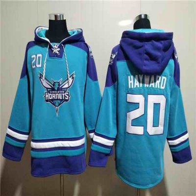 Men's Charlotte Hornets #20 Gordan Hayward Aqua Lace-Up Pullover Hoodie