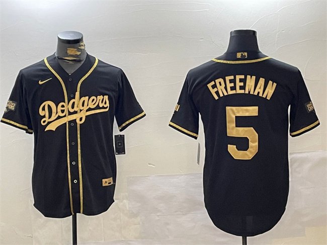 Men's Los Angeles Dodgers #5 Freddie Freeman Black/Gold 2024 World Series Champions Limited Stitched Baseball Jersey