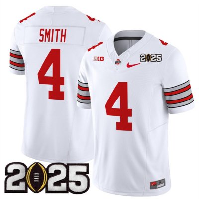 Men's Ohio State Buckeyes #4 Jeremiah Smith White 2025 CFP Final Patch F.U.S.E. Vapor Limited Stitched Football Jersey