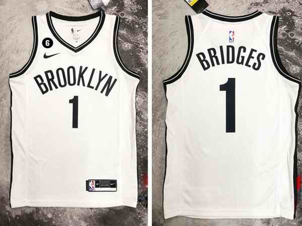 Men's Brooklyn Nets #1 Mikal Bridges White Stitched Basketball Jersey