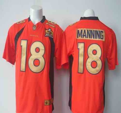 Nike Broncos #18 Peyton Manning Orange Team Color Super Bowl 50 Collection Men's Stitched NFL Elite Jersey