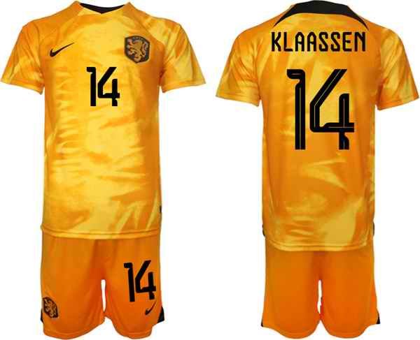 Men's Netherlands #14 Klaassen Orange Home Soccer Jersey Suit