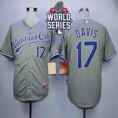 Royals #17 Wade Davis Grey Cool Base W/2015 World Series Patch Stitched MLB Jersey