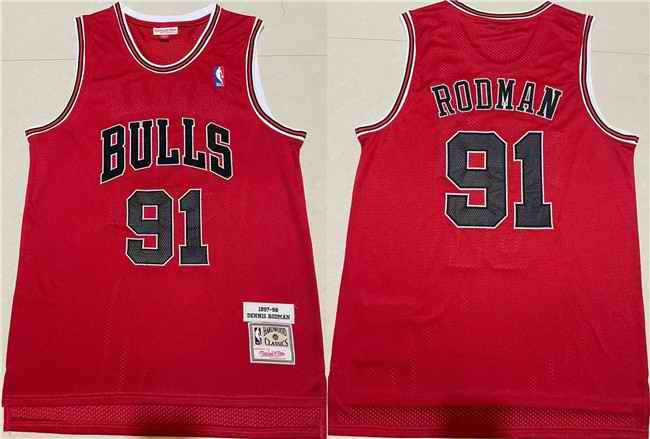 Men's Chicago Bulls #91 Dennis Rodman 1997-98 Red Throwback Stitched Jersey