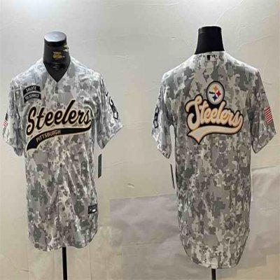 Men's Pittsburgh Steelers Team Big Logo 2024 Arctic Camo Salute to Service Stitched Baseball Jersey