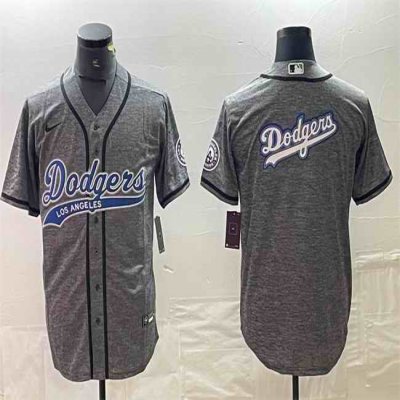 Men's Los Angeles Dodgers Grey Team Big Logo Cool Base With Patch Stitched Baseball Jersey