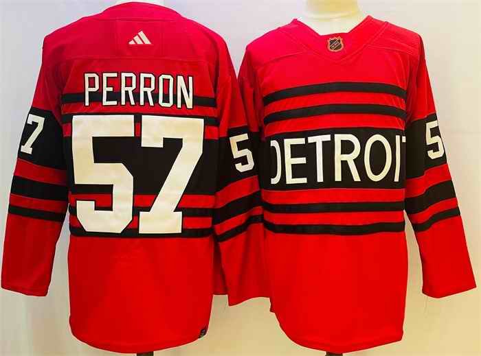 Men's Detroit Red Wings #57 David Perron Red 2022/23 Reverse Retro Stitched Jersey