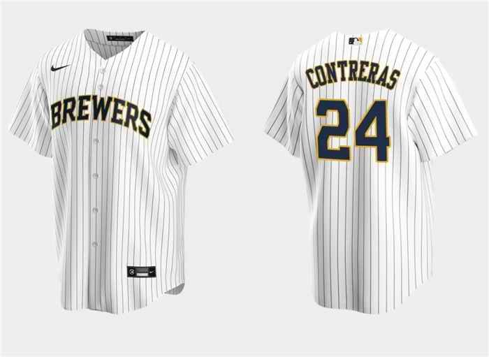 Men's Milwaukee Brewers #24 William Contreras White Cool Base Stitched Jersey