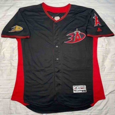 Men's Los Angeles Angels X Anaheim Ducks #27 Mike Trout Black Flex Base Stitched Jersey