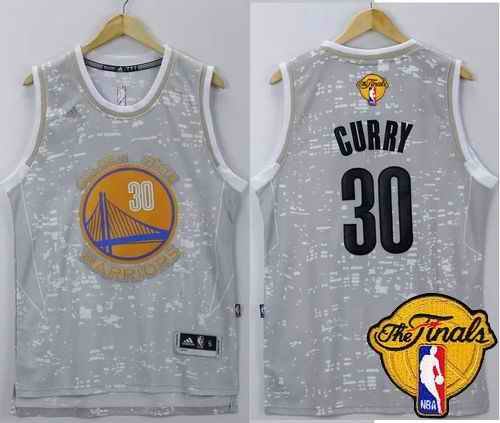 Warriors #30 Stephen Curry Grey City Light The Finals Patch Stitched NBA Jersey