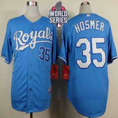 Royals #35 Eric Hosmer Light Blue Alternate 1 Cool Base W/2015 World Series Patch Stitched MLB Jersey