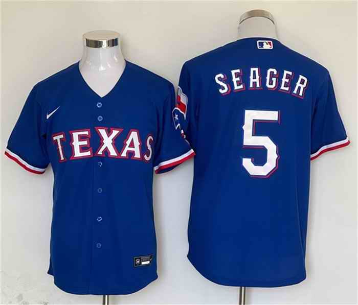 Men's Texas Rangers #5 Corey Seager Royal With Patch Cool Base Stitched MLB Jersey