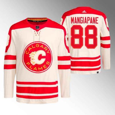 Men's Calgary Flames #88 Andrew Mangiapane 2023 Cream Heritage Classic Primegreen Stitched Jersey