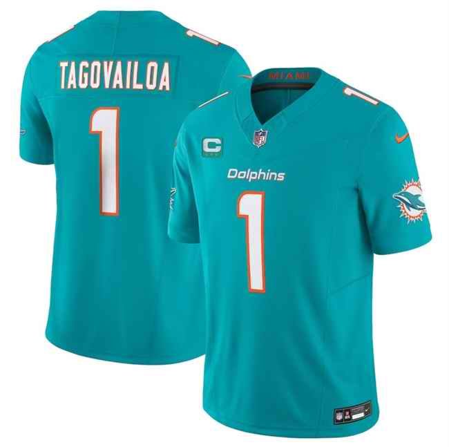 Men's Miami Dolphins #1 Tua Tagovailoa Aqua 2024 F.U.S.E With 3-Star C Patch Vapor Limited Stitched Football Jersey