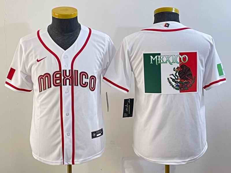 Youth Mexico Baseball 2023 White Big Logo World Baseball Classic Stitched Jersey