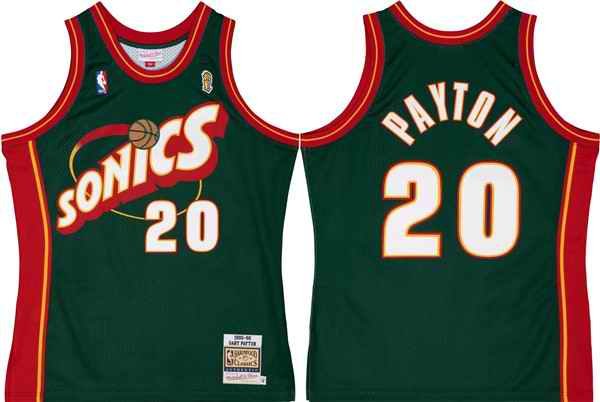 Men's Oklahoma City Thunder #20 Gary Payton Green 1995-96 Throwback SuperSonics Stitched Jersey