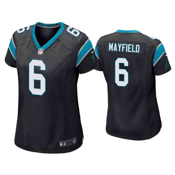 Women's Carolina Panthers #6 Baker Mayfield Black Stitched Game Jersey(Run Small)