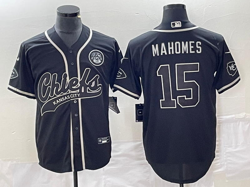 Men's Kansas City Chiefs #15 Patrick Mahomes Black Cool Bae Stitched Baseball Jersey