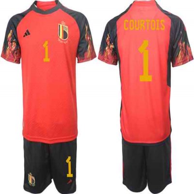 Men's Belgium #1 Courtois Red 2022 FIFA World Cup Home Soccer Jersey Suit