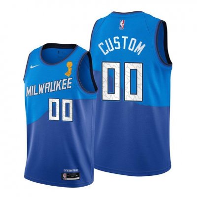 Men's Milwaukee Bucks Customized 2021 Blue Finals Champions Stitched Jersey