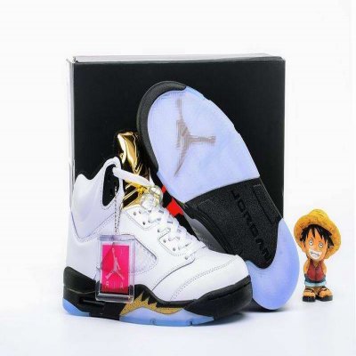 Running weapon Cheap Air Jordan 5 Shoes Men White/Black/Golden