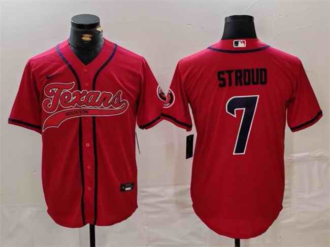 Men's Houston Texans #7 C.J. Stroud Red With Patch Cool Base Stitched Baseball Jersey