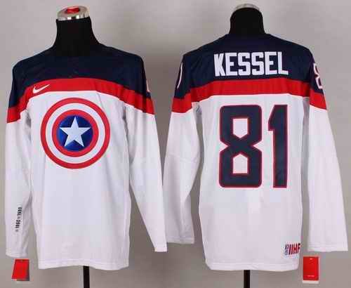 Olympic Team USA #81 Phil Kessel White Captain America Fashion Stitched NHL Jersey