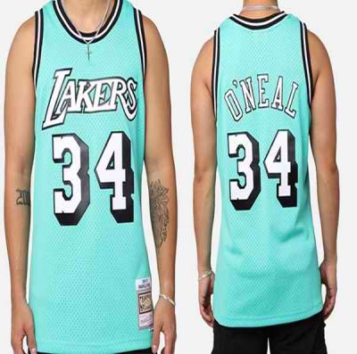 Men's Los Angeles Lakers #34 Shaquille O'Neal ' Aqua 96-97 Swingman Stitched Basketball Jersey