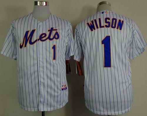 Mets #1 Mookie Wilson White(Blue Strip) Home Cool Base Stitched MLB Jersey