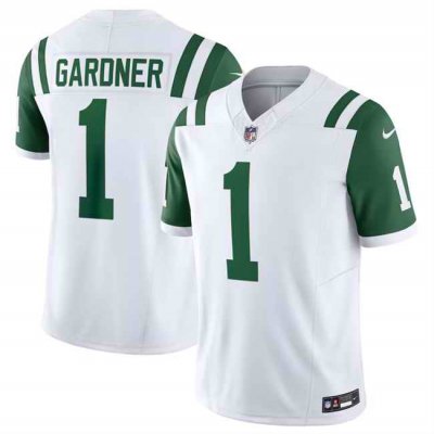 Men's New York Jets #1 Ahmad Sauce Gardner White 2024 Classic Alternate Vapor F.U.S.E. Limited Stitched Football Jersey