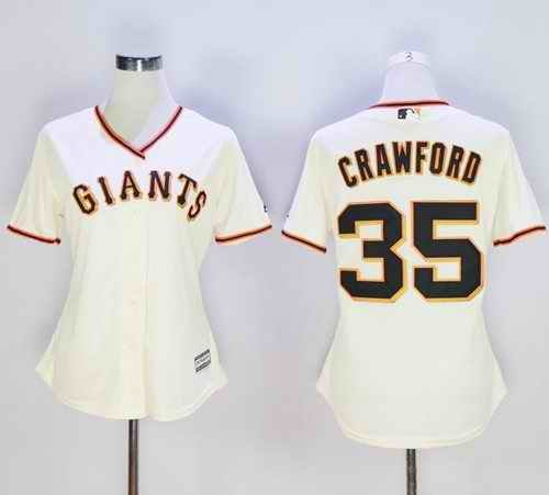 Giants #35 Brandon Crawford Cream Home Women's Stitched MLB Jersey