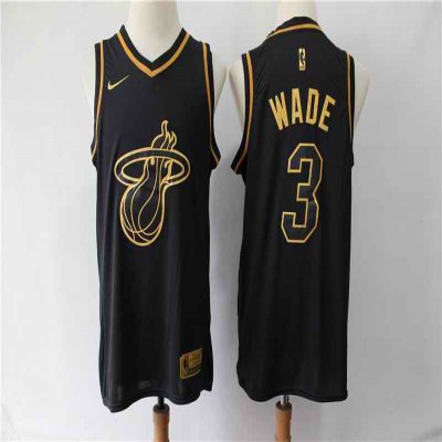 Men's Miami Heat #3 Dwyane Wade Black Gold Stitched NBA Jersey