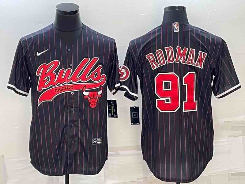 Men's Chicago Bulls #91 Dennis Rodman Black Cool Base Stitched Baseball Jersey