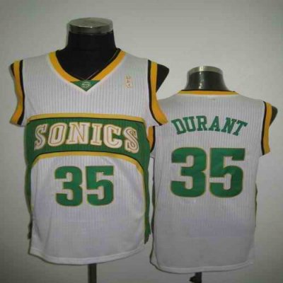 Thunder #35 Kevin Durant White Seattle SuperSonics Style Stitched NBA Jersey