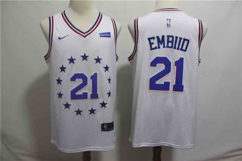 Men's Philadelphia 76ers #21 Joel Embiid White 2018/19 Earned Edition Swingman Stitched NBA Jersey