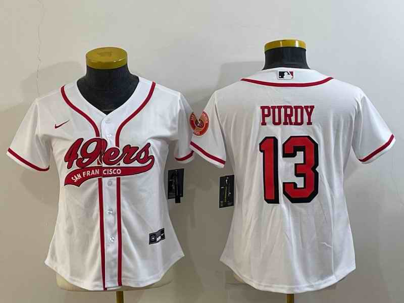 Women's San Francisco 49ers #13 Brock Purdy New White With Patch Cool Base Stitched Baseball Jersey(Run Small)