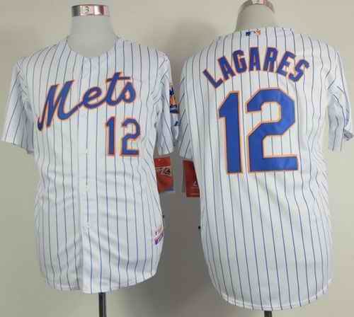 Mets #12 Juan Lagares White(Blue Strip) Home Cool Base Stitched MLB Jersey