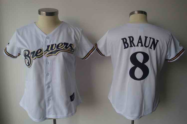 Brewers #8 Ryan Braun White Women's Fashion Stitched MLB Jersey