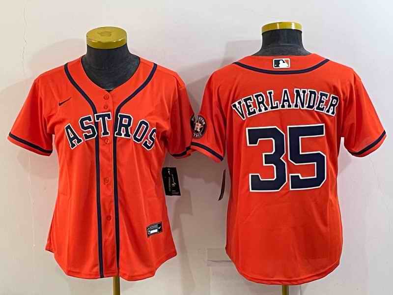 Women's Houston Astros #35 Justin Verlander Orange With Patch Cool Base Stitched Baseball Jersey(Run Small)